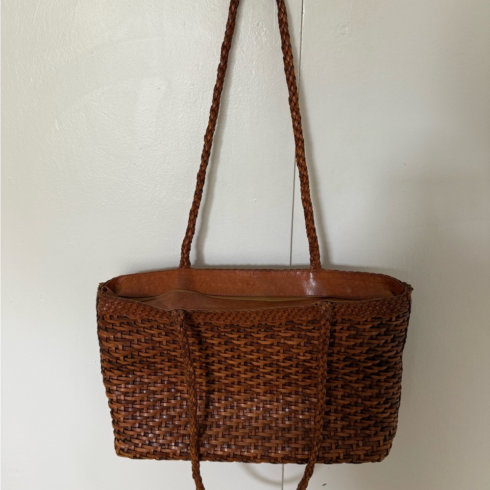 Woven Leather Tote Bag in Brown - Picture 2 of 12